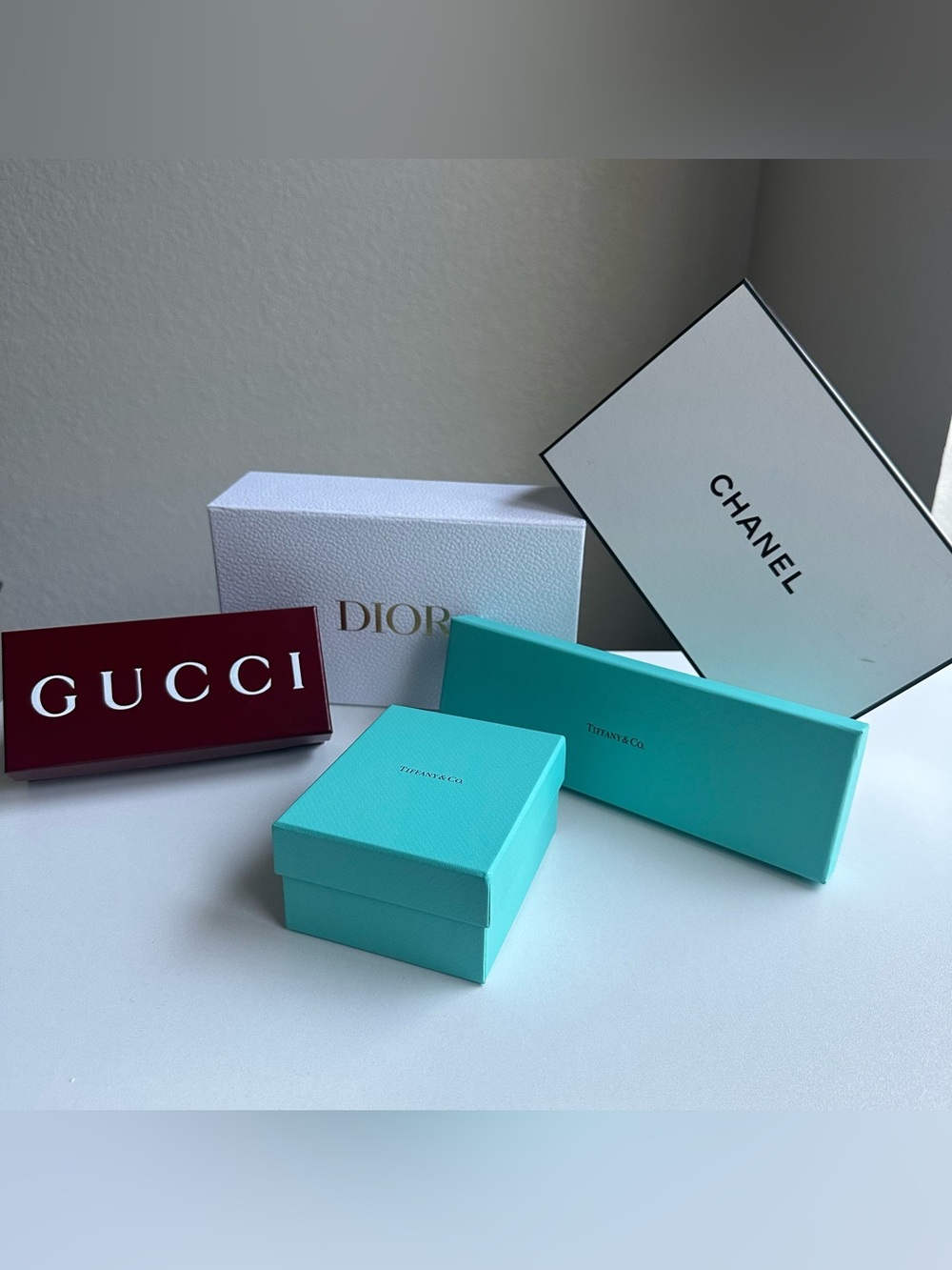 Designer Empty Gift Box Lot Chanel Dior Gucci Tiffany & Co Luxury Packaging